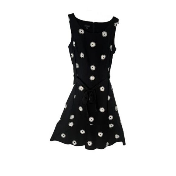 Talbots Black White Floral Flower Applique Fit and Flare Dress Sleeveles… - Picture 4 of 9